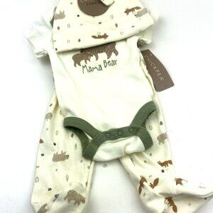 Baby Outfit Set Size 0/3m Boys Matching 3pc Set Bodysuit Hat Pants Mama Bear